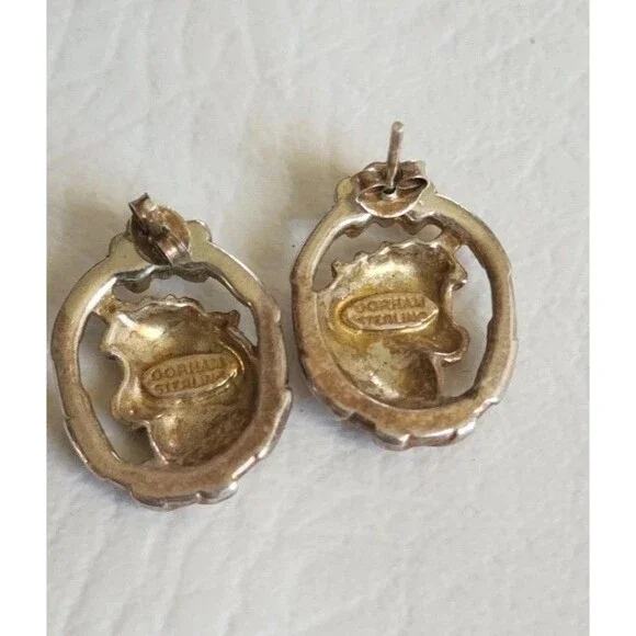 Vintage Gorham Sterling Silver Unicorn Ribbon Bow Earrings .75" 10g - Picture 4 of 7